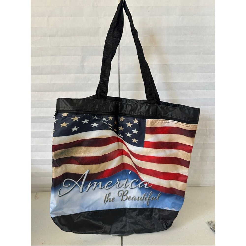 America the Beautiful Nylon Tote Patriotic USA Flag Everyday Carry Bag